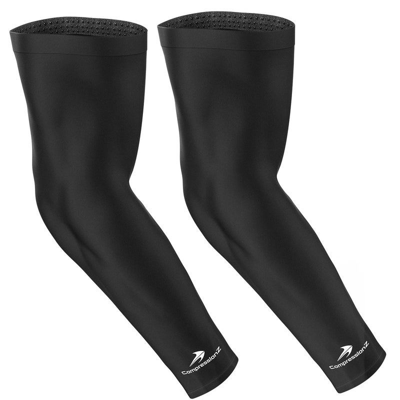 CompressionZ Compression Arm Sleeves for Men & Women| Cooling UV Sun Protection Elbow Pain Relief for All Sports and Recovery Black Pair X-Large - Image 1